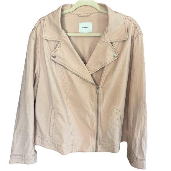 Old Navy Moto Jacket Women's 2XL Abalone Pink Denim Stretch Grunge Whimsygoth - Picture 1 of 11